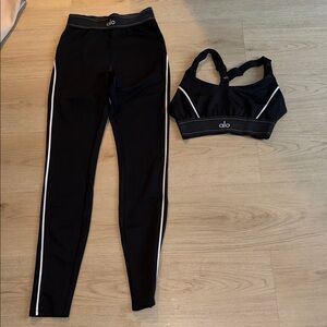 ALO Yoga Black Leggings & Sports Bra with White Accents**worn 2x